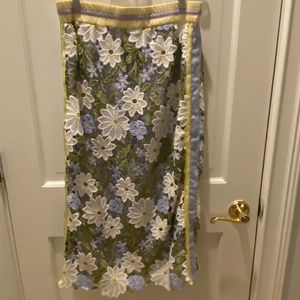 Never Worn Current Air Long floral Skirt Size L in periwinkle/green/white/yellow